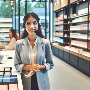 Professional South Asian Woman Store Manager in Colorful Shop