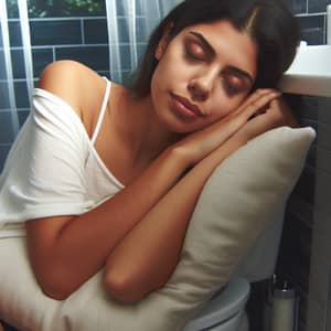 Hispanic Woman Sleeping in Bathroom