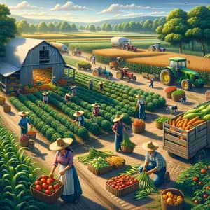 Bustling Harvest Season at Diverse Farm | Fresh Crops & Livestock