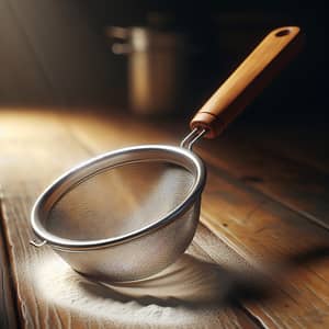 Handheld Stainless Steel Kitchen Sieve with Wooden Handle