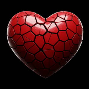 3D Red Heart with Black Cracks - Broken Heart Art