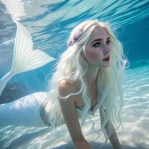 Enchanting Mermaid with Long White Hair and Violet Eyes