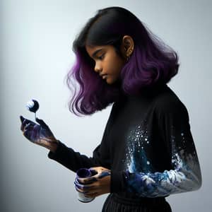 Vibrant South Asian Girl Playing with Blue and White Toy