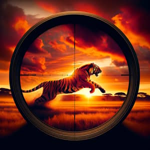 Breathtaking Sunset Over Savannah with Intense Tiger Sprint