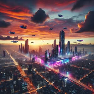 Futuristic Cityscape at Sunset - Urban Metropolis Panorama