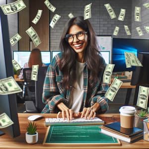 Cheerful South Asian Female Programmer in Contemporary Office