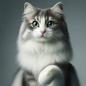 Elegant White and Grey Domestic Cat with Emerald-Green Eyes