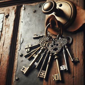 Antique Keys on Rustic Door Handle