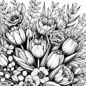 Tulip Bouquet Coloring Page for Neurodivergent Adults