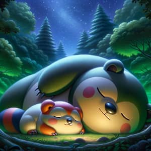 Chimcha and Snorlax Sleeping | Peaceful Night Scene