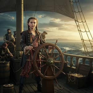 Adventurous Girl on a Pirate Ship