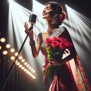 Graceful South Asian Woman in Traditional Indian Saree on Stage