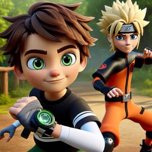 Ben 10 and Naruto Adventure | Action Figures Pose in Forest Trail