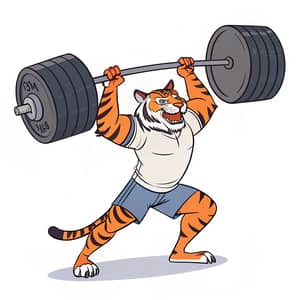 Muscular Tiger Deadlifting in Brutal Cartoon Style