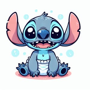 Adorable Newborn Alien in Diaper | Cute Stitch Illustration