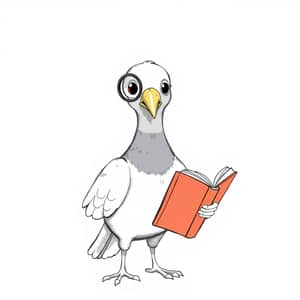 Whimsical Pigeon with Monocle Reading a Book