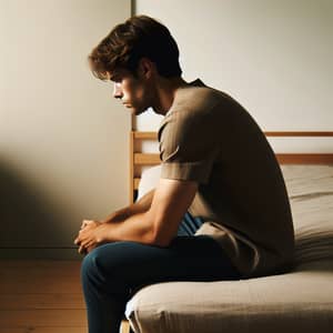 Tranquil Scene: Young Man Deep in Thought on Bed