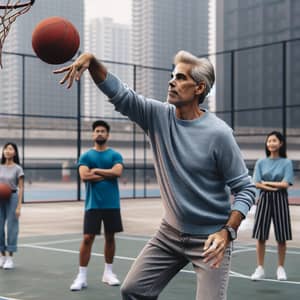 Senior Male Politician Playing Basketball - Urban Court Action