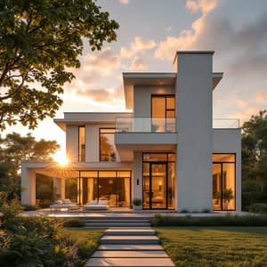 Elegant Modern House in Golden Hour Lighting