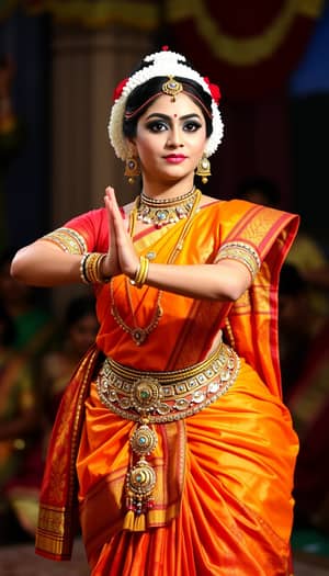 Graceful Bharatanatyam Dancer in Vibrant Attire