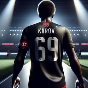 Black Footballer from Team ARES with Jersey Number 69 and Name Kirov