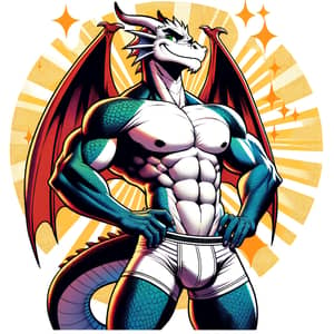 Male Dragon Demi-Human in Boxers: Vibrant Illustration