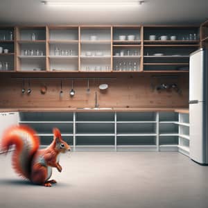 Solitary Red Squirrel in Empty Kitchen | Desolate Scene