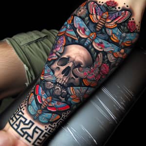 Stunning Forearm Tattoo with Moths and Skulls