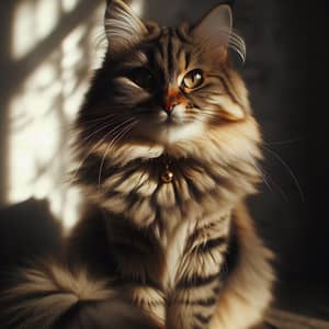 Fluffy Tabby Cat Enjoying Sunlight - Tranquil Scene