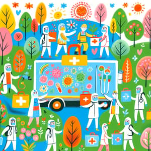 Colorful Global Pandemic Solution by Diverse Health Workers | Hopeful Artwork