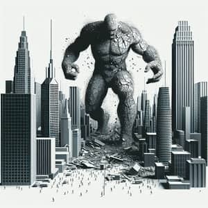 Colossal Monochrome Figure Wreaking Havoc in Metropolis