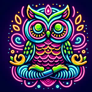 Neon Owl Meditating in Lotus Pose