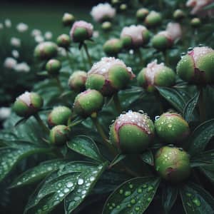 Peony Flowers Blooming After Rain - Serene Garden Scene