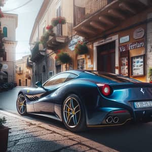 Blue Ferrari Scaglietti Parked on Via Ferraro in Sciacca