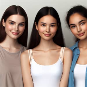 Diverse Group of Smiling Women: Chinese, European, and Brown-skinned