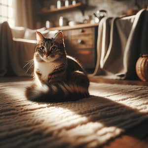 Cozy Cat Sitting Comfortably on Plush Rug