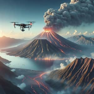 Drone Flying Near Erupting Volcano