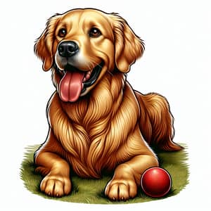 Detailed Illustration of Happy Golden Retriever on Grass | Website Name