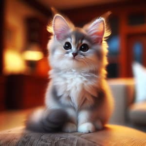 Adorable Grey and White Cat in Cozy Home Setting