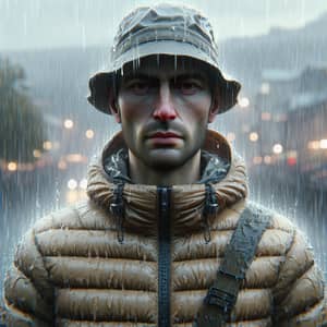 Wet Down Jacket in Rainy Scene