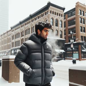 Stay Warm: Man in Down Jacket in Minneapolis