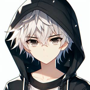 Anime White Hair Boy in Black Hoodie Illustration