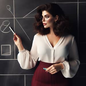 Female Teacher Drawing Complex Geometric Figure on Blackboard