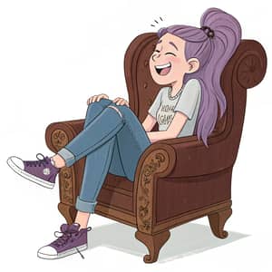 Playful Cartoon Art of a Tickled Teenage Girl