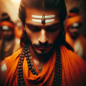 Devotee of Lord Shiva in Traditional Orange Attire | Mystical Portrait