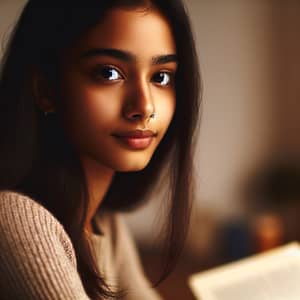 Young South Asian Woman Studying with Quiet Determination