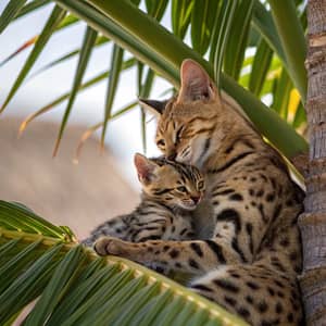 California Spangled Cat and Kitten Cuddling