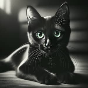 Mischievous Black Cat | Vintage Black and White Photo