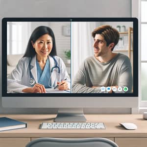 Dynamic Telemedicine Scene: Asian Female Doctor & Caucasian Male Patient