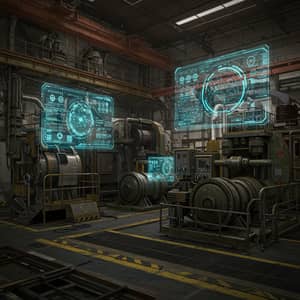 Futuristic Cyberpunk Factory with Holograms